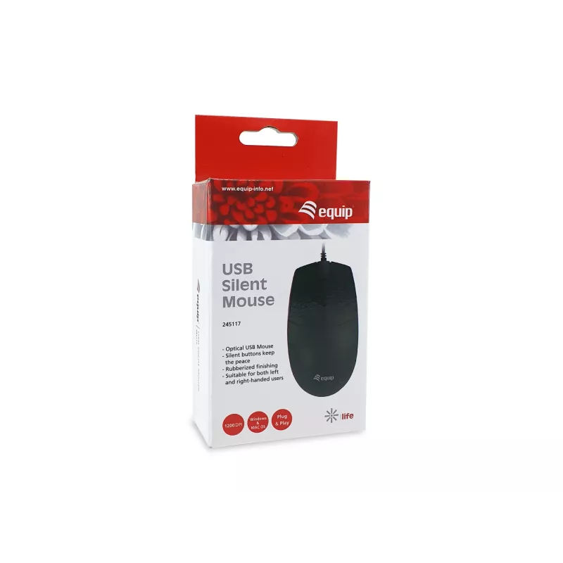 Equip USB Silent Maus, beidhändig, Optisch, USB Typ-A, 1200 DPI, Schwarz