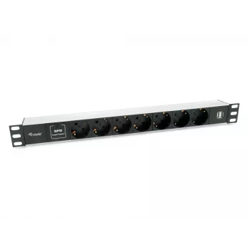Equip 333315 Stromverteilungseinheit (PDU) 7 AC-Ausgänge 1U Schwarz, Silber
