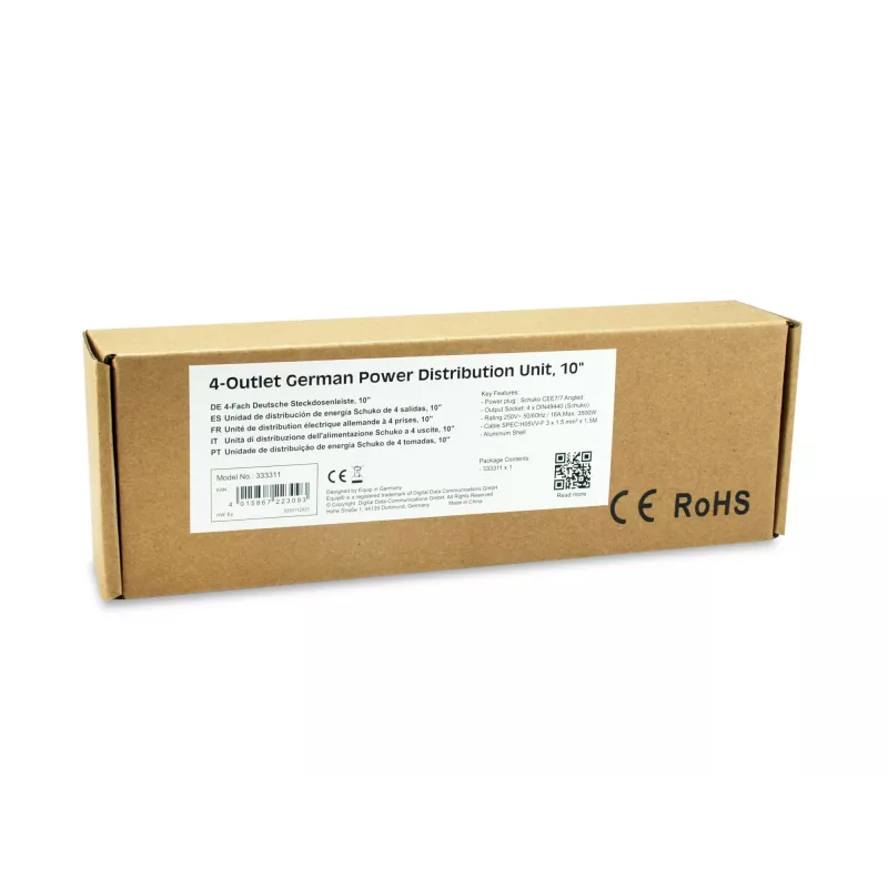 Equip 333311 Stromverteilereinheit (PDU) 4 AC-Ausgänge 1U Schwarz, Silber