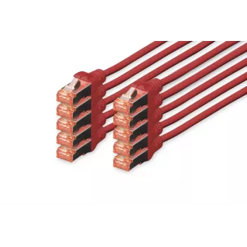 DIGITUS Patchkabel Kupferleiter - CAT6 - S/FTP - Snagless - 25cm - rot - 10er-Pack