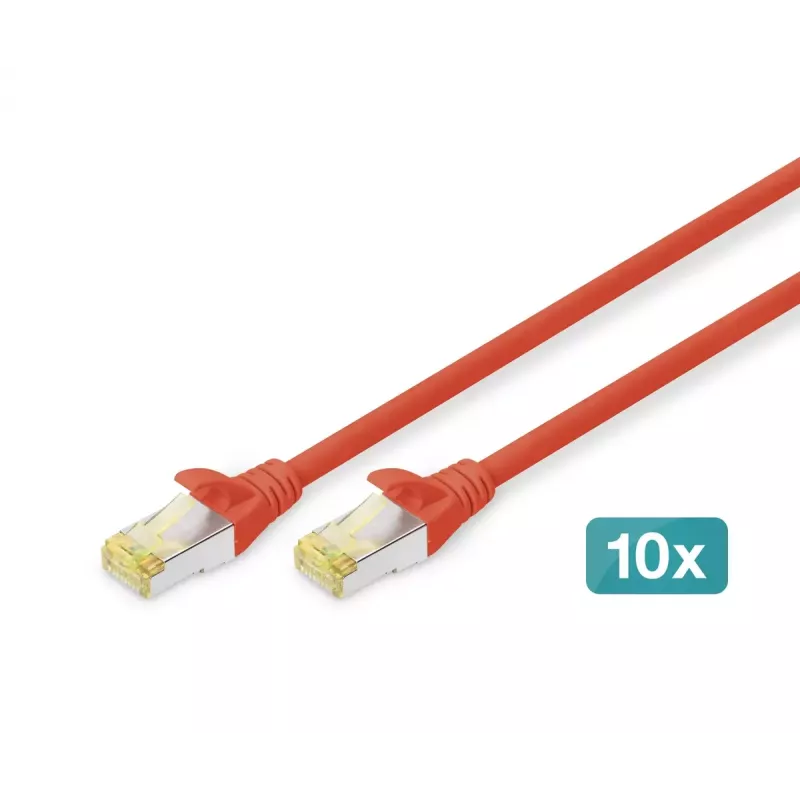 DIGITUS Patchkabel - CAT6a - S/FTP - Snagless - 3 m - rot - 10er-Pack