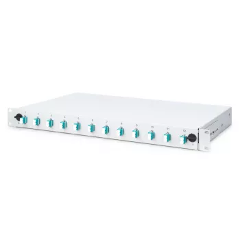 DIGITUS Glasfaser-Spleißbox, 1HE, bestückt mit 12x LC-Duplex, inkl. M25-Schrauben, Spleißkassette OM3, farbige Pigtails, Adapter