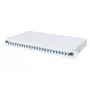DIGITUS Glasfaser Sliding Spleißbox, 1U, bestückt mit 24x LC-Duplex, inkl. M 25 Schraube, Spleißkassette Farb-Pigtails OM4, Adapter