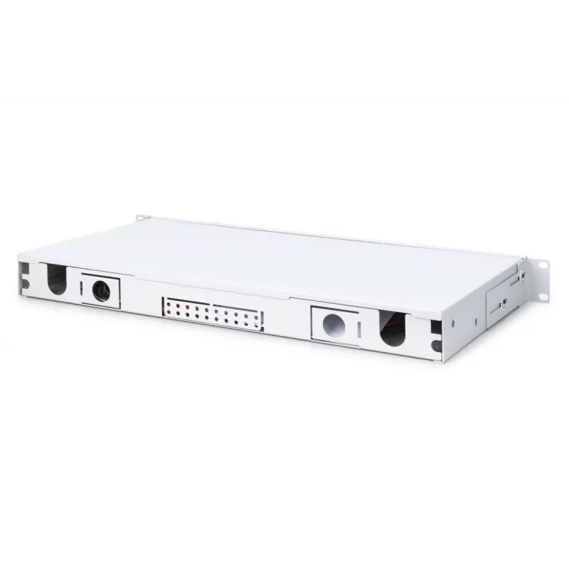 DIGITUS Fiber Optic Sliding Splice Box, 1U, Ausgestattet mit 12x LC Duplex, inkl. M 25 Schraube, Spleißkassette farbige Pigtails OM4, Adapter