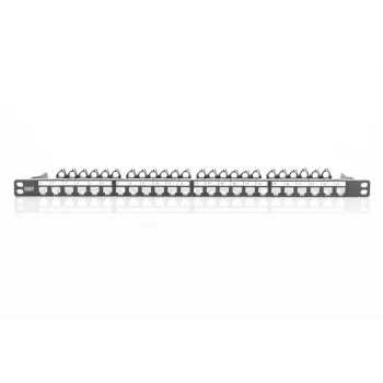 DIGITUS Modulares Patchpanel, geschirmt 24-Port, Beschriftungsfeld, 0,5HE, Rack-Montage, Farbe schwarz RAL 9005
