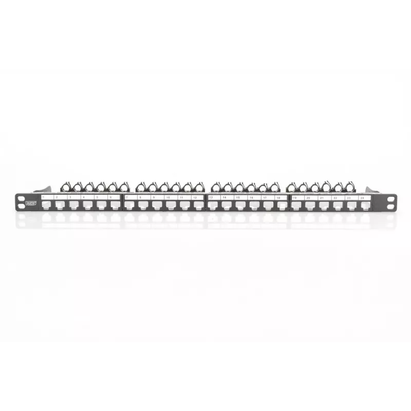 DIGITUS Modulares Patchpanel, geschirmt 24-Port, Beschriftungsfeld, 0,5HE, Rack-Montage, Farbe schwarz RAL 9005