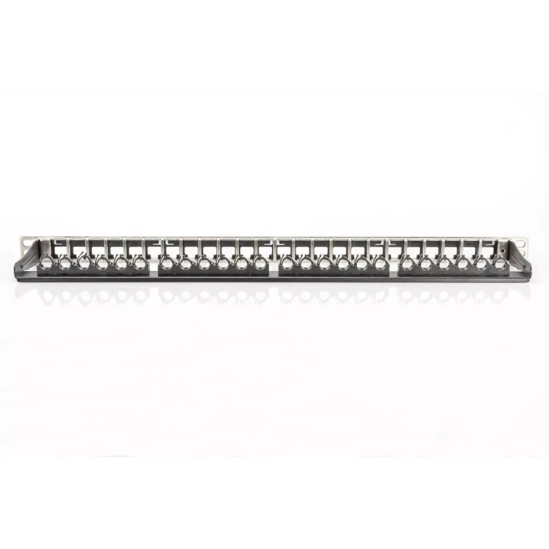 DIGITUS Modulares Patchpanel, geschirmt 24-Port, Beschriftungsfeld, 0,5HE, Rack-Montage, Farbe schwarz RAL 9005