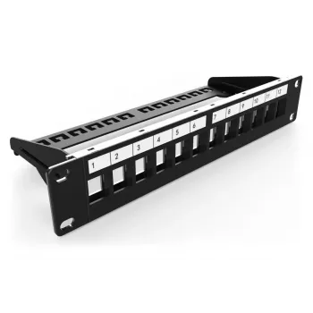 DIGITUS Modular Patch Panel, geschirmt 12-Port, Blank, 1U, 254mm (10 Zoll) Rack-Montage Farbe schwarz RAL 9005
