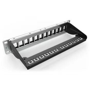 DIGITUS Modular Patch Panel, geschirmt 12-Port, Blank, 1U, 254mm (10 Zoll) Rack-Montage Farbe schwarz RAL 9005