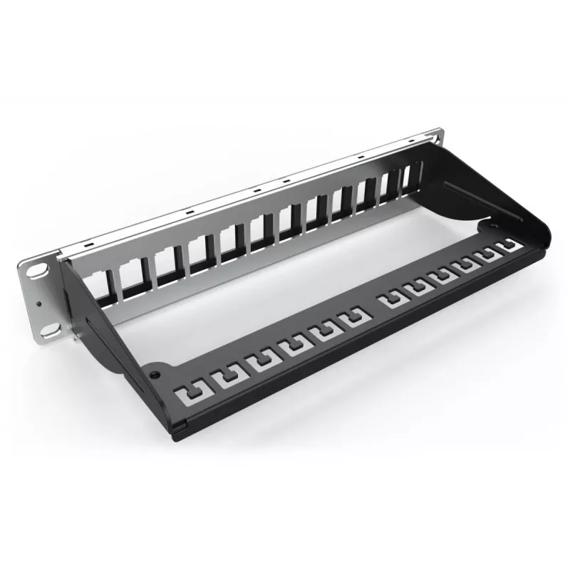 DIGITUS Modular Patch Panel, geschirmt 12-Port, Blank, 1U, 254mm (10 Zoll) Rack-Montage Farbe schwarz RAL 9005