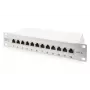 DIGITUS CAT6A Patchpanel, geschirmt, 12-Port Beschriftungsfeld, 1U, 10 Zoll Rackmontage, grau RAL 7035