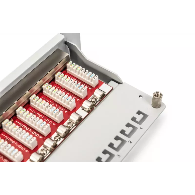 DIGITUS CAT6A Patchpanel, geschirmt, 12-Port Beschriftungsfeld, 1U, 10 Zoll Rackmontage, grau RAL 7035