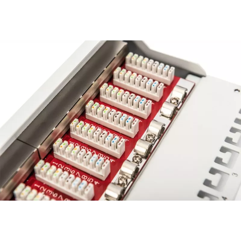 DIGITUS CAT6A Patchpanel, geschirmt, 12-Port Beschriftungsfeld, 1U, 10 Zoll Rackmontage, grau RAL 7035