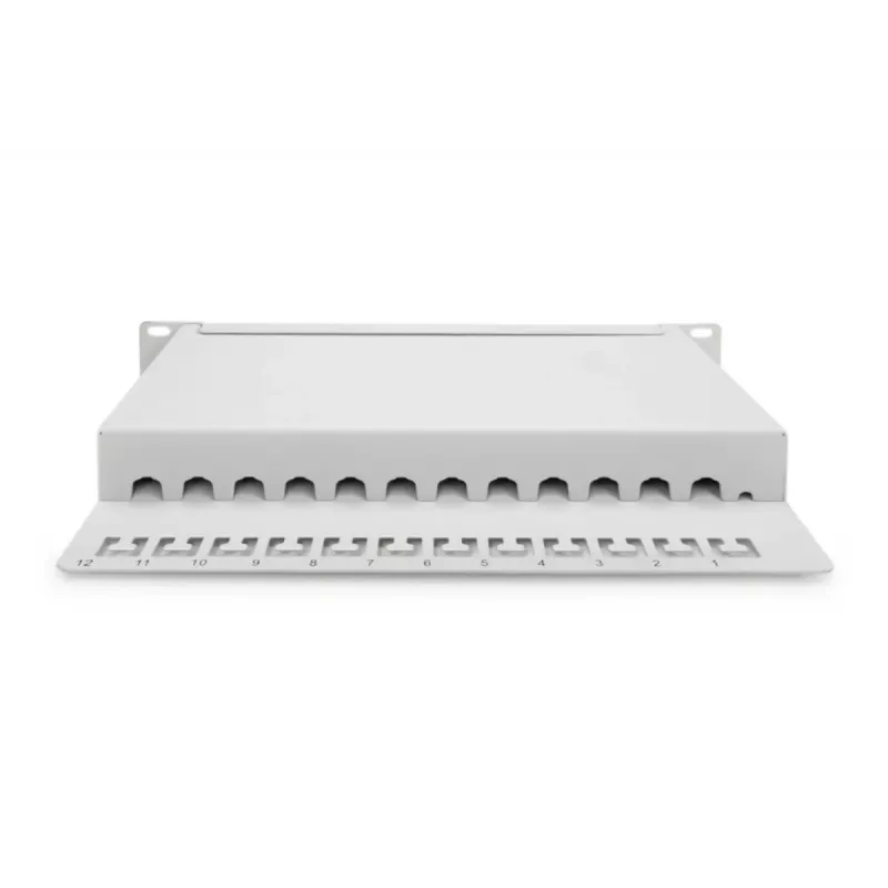 DIGITUS CAT6A Patchpanel, geschirmt, 12-Port Beschriftungsfeld, 1U, 10 Zoll Rackmontage, grau RAL 7035