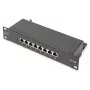 DIGITUS Patchpanel CAT6A geschirmt, 8-Port 1U, 10-Zoll-Rackmontage, schwarz RAL 9005