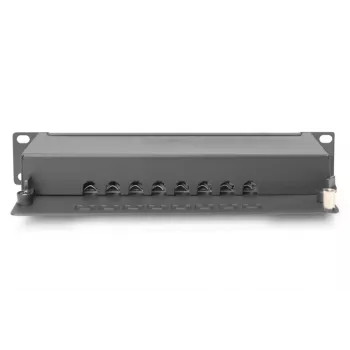 DIGITUS Patchpanel CAT6A geschirmt, 8-Port 1U, 10-Zoll-Rackmontage, schwarz RAL 9005