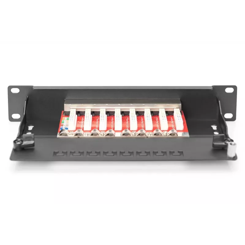 DIGITUS Patchpanel CAT6A geschirmt, 8-Port 1U, 10-Zoll-Rackmontage, schwarz RAL 9005