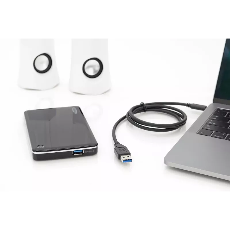 DIGITUS ASSMANN USB Typ-C Verbindungskabel, Typ C zu A M/M, 1m voll ausgestattet, Gen2, 3A, 10GB, 3.1 Version, CE, schwarz