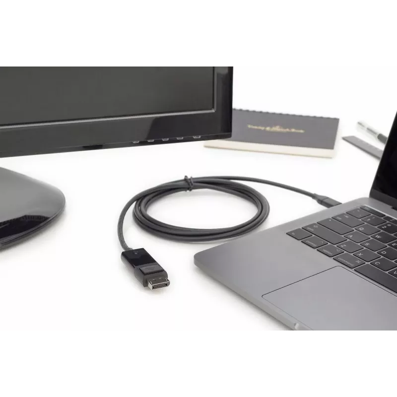 DIGITUS USB Type-C-Adapterkabel, Type-C auf DP M/M, 2 m 4K/60 Hz, 32,4 Gbit/s, CE, schwarz