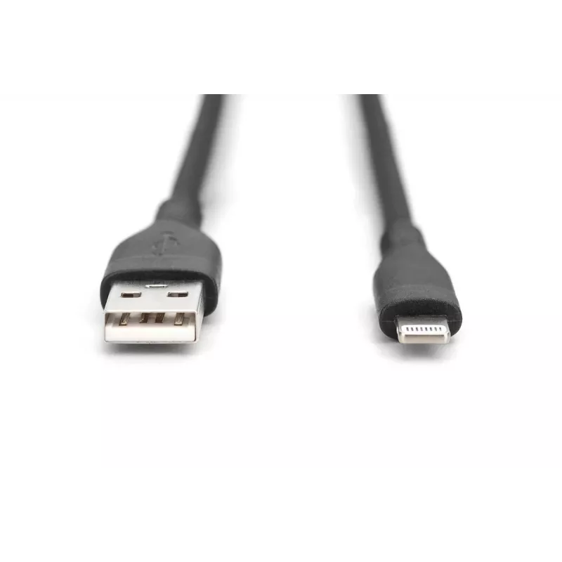 DIGITUS USB Silikon Ladekabel USB-A - Lightning USB 2.0 12W - 1m schwarz