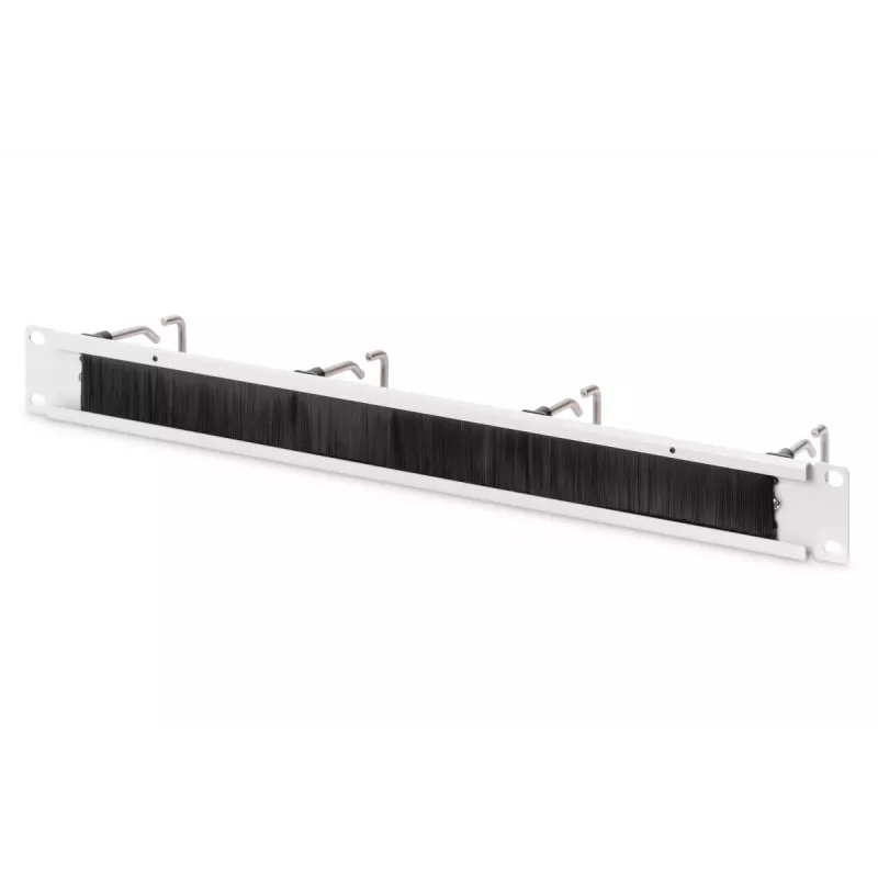 DIGITUS 1U Kabelmanagement-Panel mit Bürste, 4 Stahlringe 40x75 mm, grau (RAL 7035)