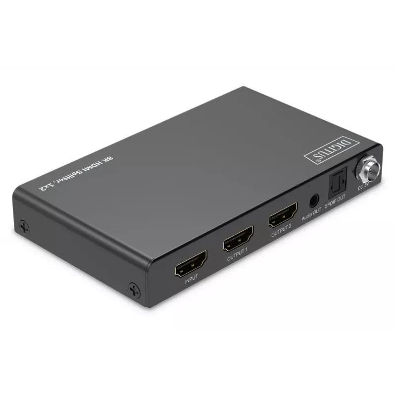DIGITUS 1x2 HDMI Splitter - 8K/60Hz (4:4:4), Toslink, Stereo, EDID-Steuerung