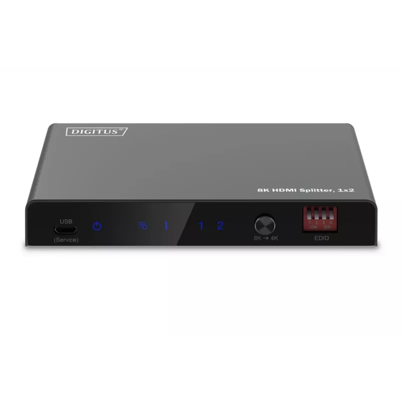 DIGITUS 1x2 HDMI Splitter - 8K/60Hz (4:4:4), Toslink, Stereo, EDID-Steuerung
