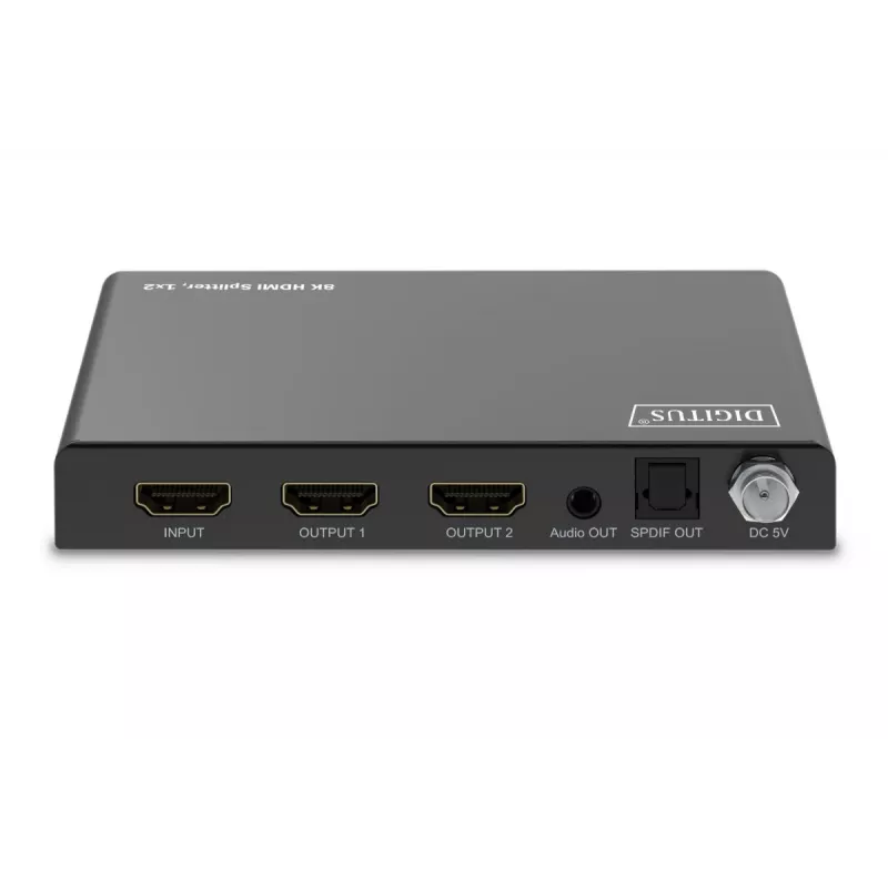 DIGITUS 1x2 HDMI Splitter - 8K/60Hz (4:4:4), Toslink, Stereo, EDID-Steuerung