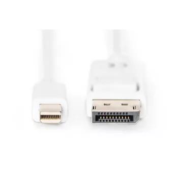 DIGITUS DisplayPort Verbindungskabel, Mini DP - DP M/M, 2m mit Verriegelung, DP 1.1a konform, weiß