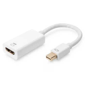 DIGITUS ASSMANN DisplayPort-Adapterkabel, Mini-DP - HDMI Typ A M/W, 20 cm HDMI Ver. 2.0, aktiv, CE, gold, weiß