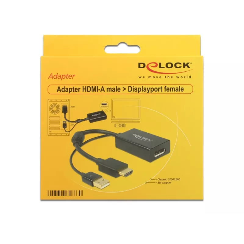DELOCK HDMI Adapter Delock A -> DisplayPort St/Bu +USB Strom 4K