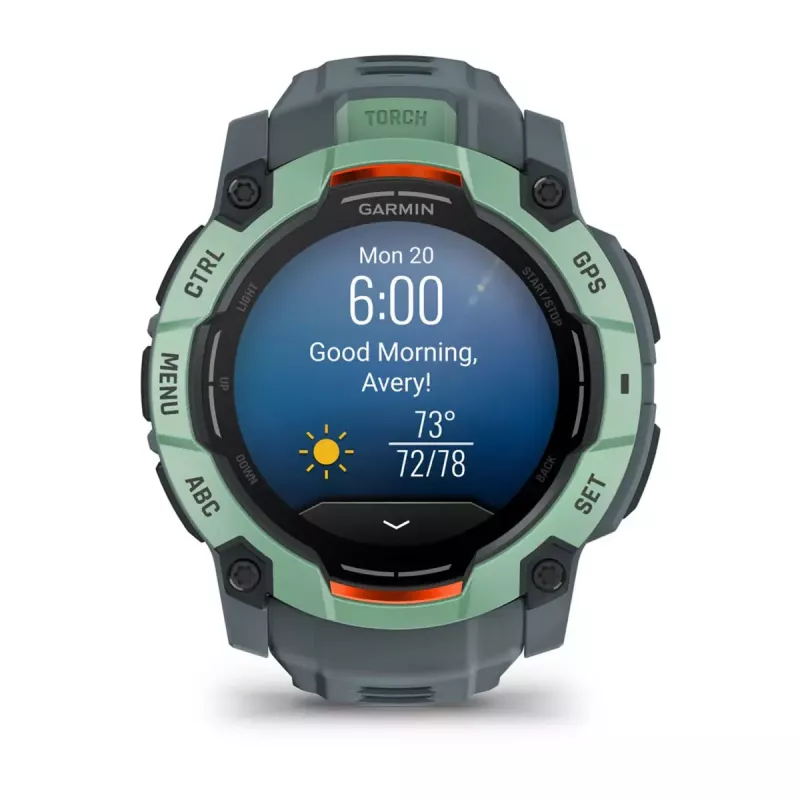 Smartwatch GARMIN Instinct 3 AMOLED — 50 mm Gehäuse, AMOLED 1,3 Zoll, GPS/GLONASS/Galileo, 10 ATM, 24-Tage-Akku
