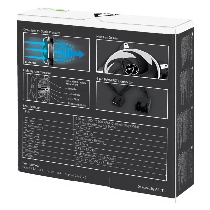 ARCTIC BioniX P120 (Weiß) – Druckoptimierter 120-mm-Gaming-Lüfter mit PWM PST