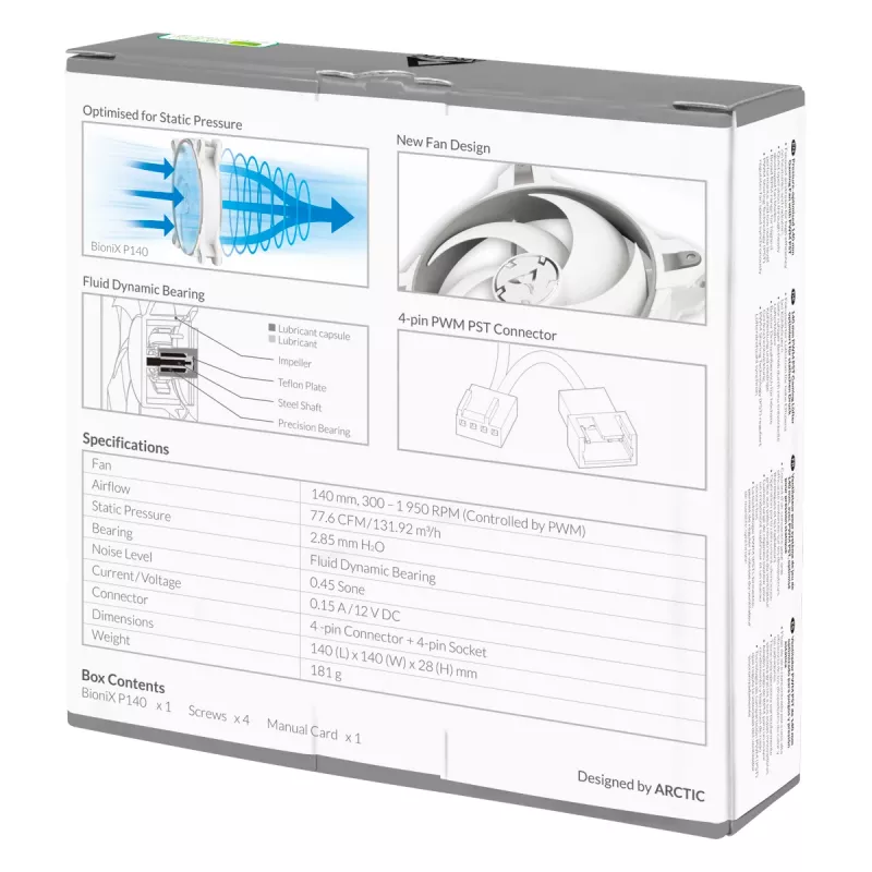 ARCTIC BioniX P140 (Grau/Weiß) – Druckoptimierter 140-mm-Gaming-Lüfter mit PWM PST