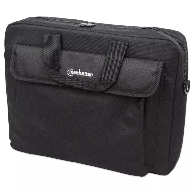 Manhattan London Laptoptasche 15,6 Zoll, Toploader, Schwarz, LOW COST, Zubehörfach, Schultergurt (abnehmbar), günstigere Alternative zu Targus TAR300, Notebook-Tasche, drei Jahre Garantie