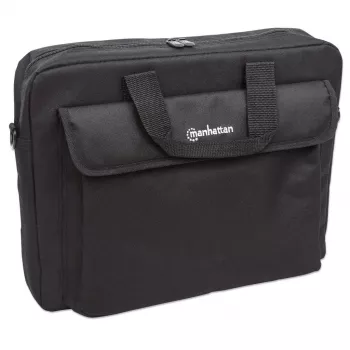 Manhattan London Laptoptasche 15,6 Zoll, Toploader, Schwarz, LOW COST, Zubehörfach, Schultergurt (abnehmbar), günstigere Alternative zu Targus TAR300, Notebook-Tasche, drei Jahre Garantie