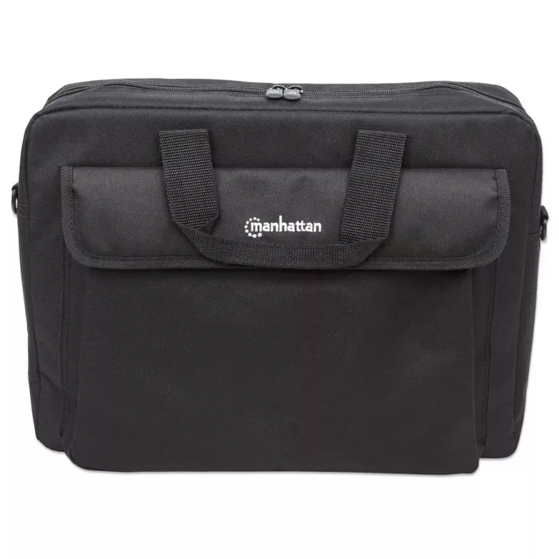 Manhattan London Laptoptasche 15,6 Zoll, Toploader, Schwarz, LOW COST, Zubehörfach, Schultergurt (abnehmbar), günstigere Alternative zu Targus TAR300, Notebook-Tasche, drei Jahre Garantie