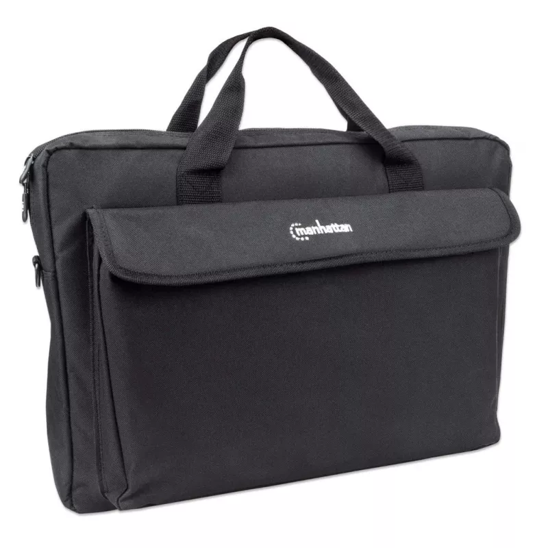 Manhattan London Laptoptasche 17,3 Zoll, Toploader, Schwarz, LOW COST, Zubehörfach, Schultergurt (abnehmbar), Notebooktasche, Drei Jahre Garantie