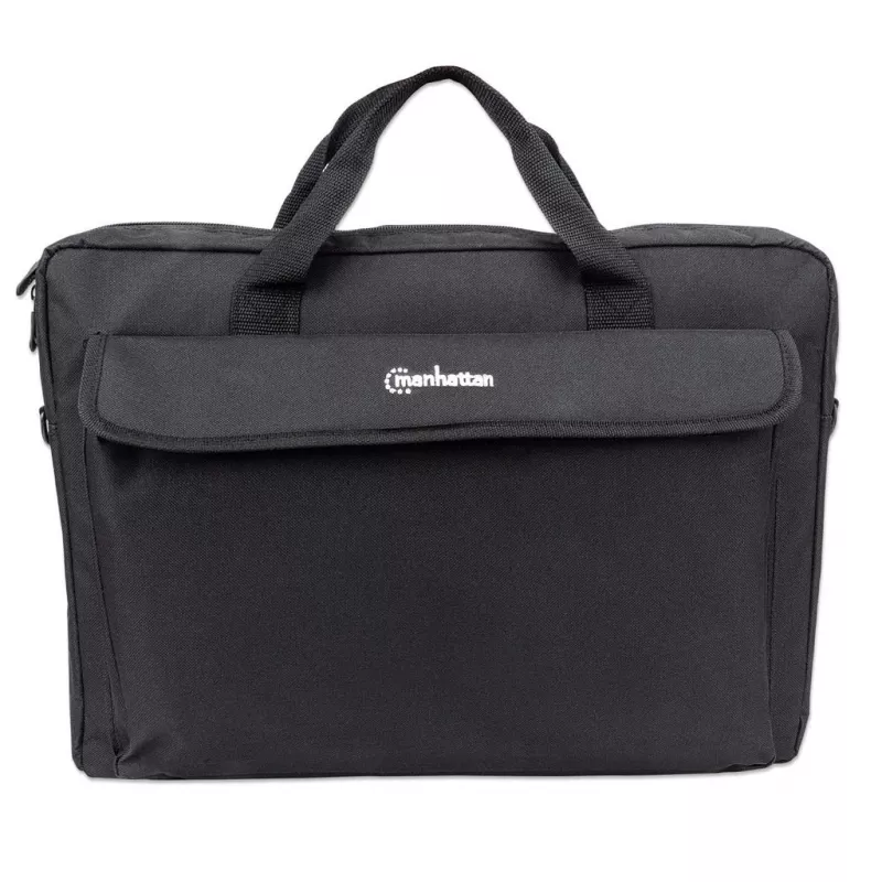 Manhattan London Laptoptasche 17,3 Zoll, Toploader, Schwarz, LOW COST, Zubehörfach, Schultergurt (abnehmbar), Notebooktasche, Drei Jahre Garantie