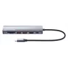 Manhattan USB-C Dock/Hub mit Kartenleser, Anschlüsse (x5): Ethernet, HDMI, USB-A (x2) und USB-C, mit Power Delivery (PD) 100 W – benötigt externes USB-C-Ladegerät (nicht im Lieferumfang). USB-betrieben (kein externes Netzteil erforderlich), wenn PD nicht verwendet wird
