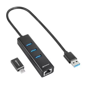 SHARKOON USB Hub - 3-Port USB 3.2 Gen 1 Alu + Ethernet Schwarz