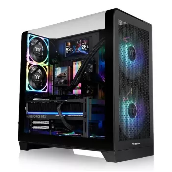 PC-Gehäuse Thermaltake View 390 Air Midi Tower — Schwarz, unterstützt PS2-Netzteile, 3,5-Zoll-HDDs, 2,5-Zoll-SSDs, bis zu 200-mm-Frontlüfter