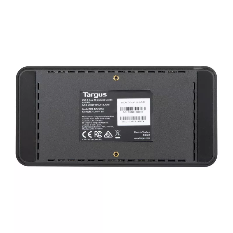 Targus DOCK310EUZ Laptop-Dockingstation / Port-Replikator Kabelgebunden USB 3.2 Gen 1 (3.1 Gen 1) Type-C Schwarz