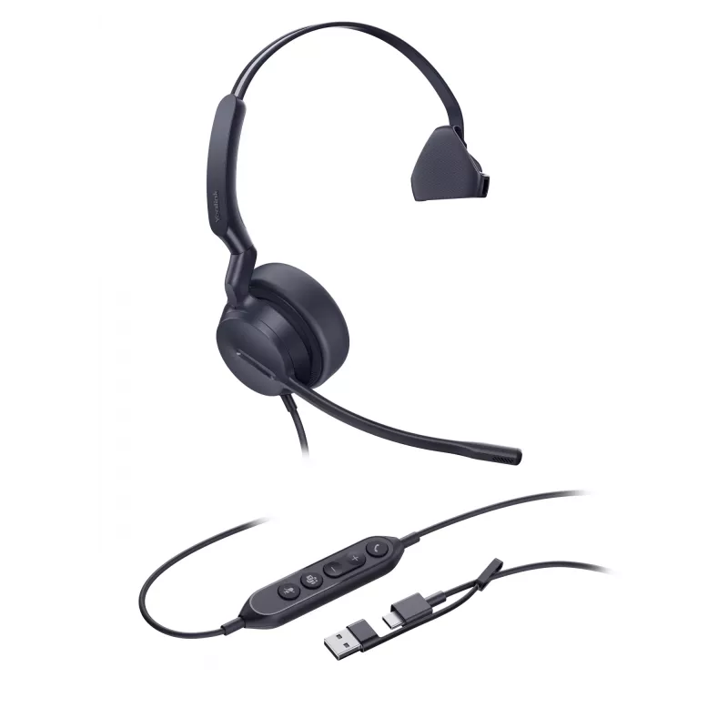 Yealink UH44 Mono Teams USB-C/A Headset, Kabelgebunden, 20 - 20000 Hz, Büro/Callcenter, 127 g, Headset, Schwarz