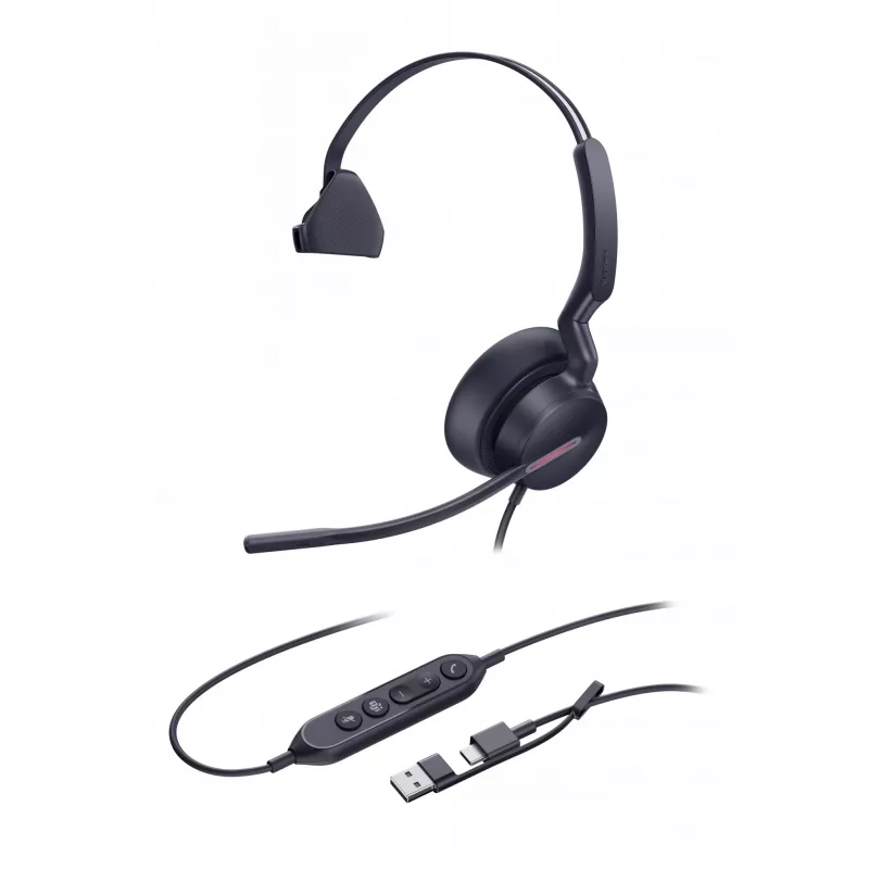 Yealink UH46 Mono Teams USB-C/A Headset, Kabelgebunden, 20 - 20000 Hz, Büro/Callcenter, 127 g, Headset, Schwarz