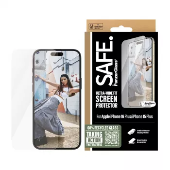 PanzerGlass SAFE. by ® Displayschutzfolie iPhone 16 Plus | 15 Plus | Ultra-Wide Fit