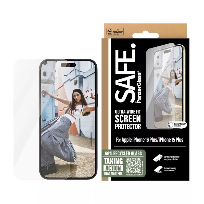 PanzerGlass SAFE. by ® Displayschutzfolie iPhone 16 Plus | 15 Plus | Ultra-Wide Fit
