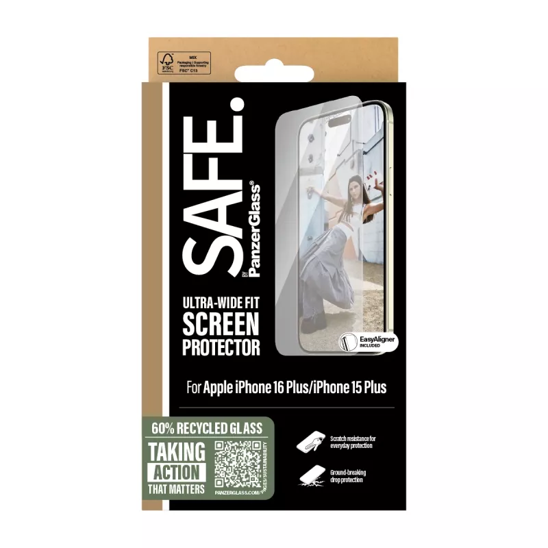PanzerGlass SAFE. by ® Displayschutzfolie iPhone 16 Plus | 15 Plus | Ultra-Wide Fit