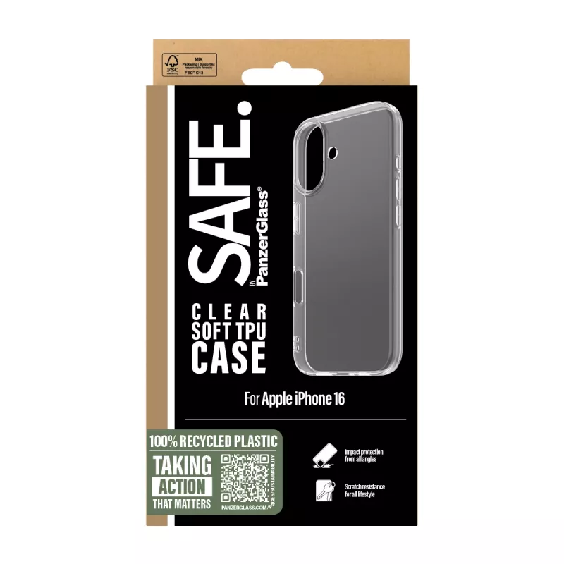 PanzerGlass SAFE. by ® TPU-Hülle, transparent, iPhone 16
