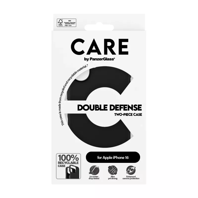 PanzerGlass CARE™ by ® Double Defense Case Schwarz iPhone 16, Cover, Apple, Apple - iPhone 16, Schwarz